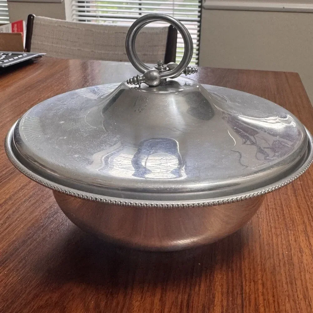 Vintage BW Buenilum Aluminum Covered Bowl Casserole Serving Dish Crimped Edge 9